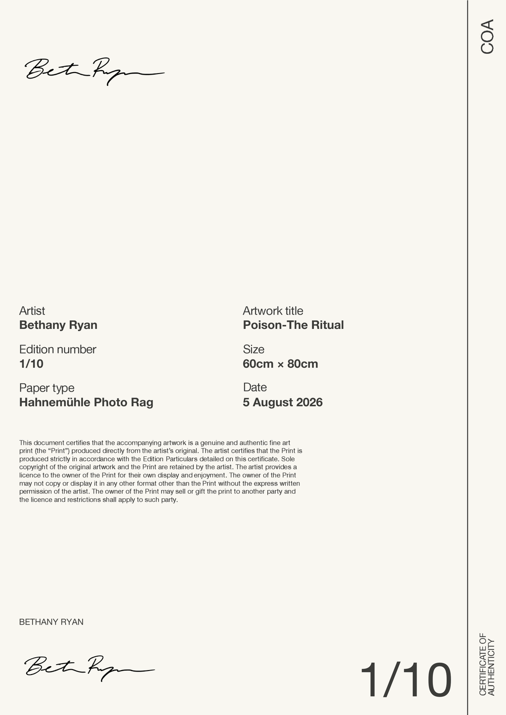 Poison-The Ritual — Certificate of Authenticity