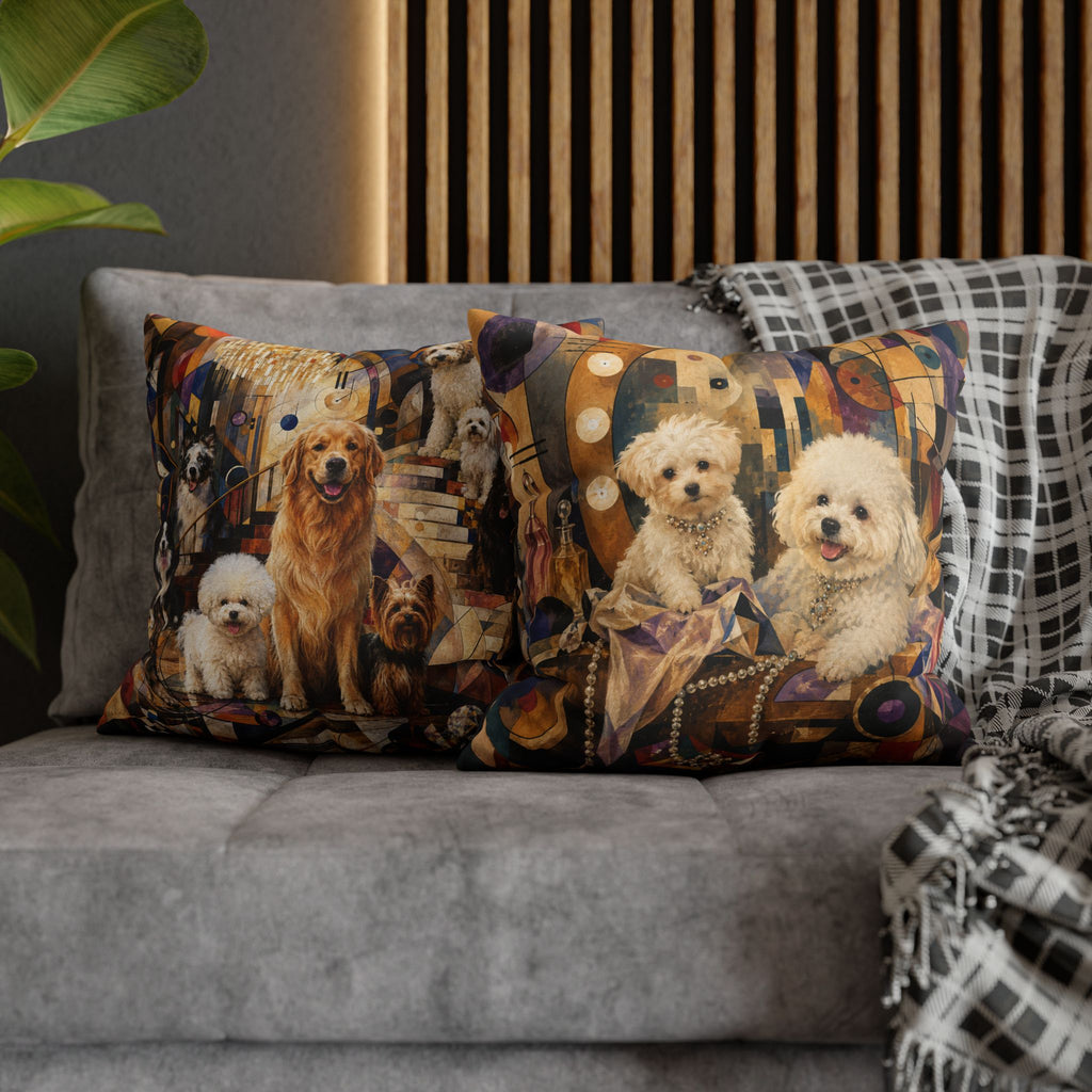 Decorative Pillowcase — Playful Bichon Frise Dogs on Colorful Abstract Background