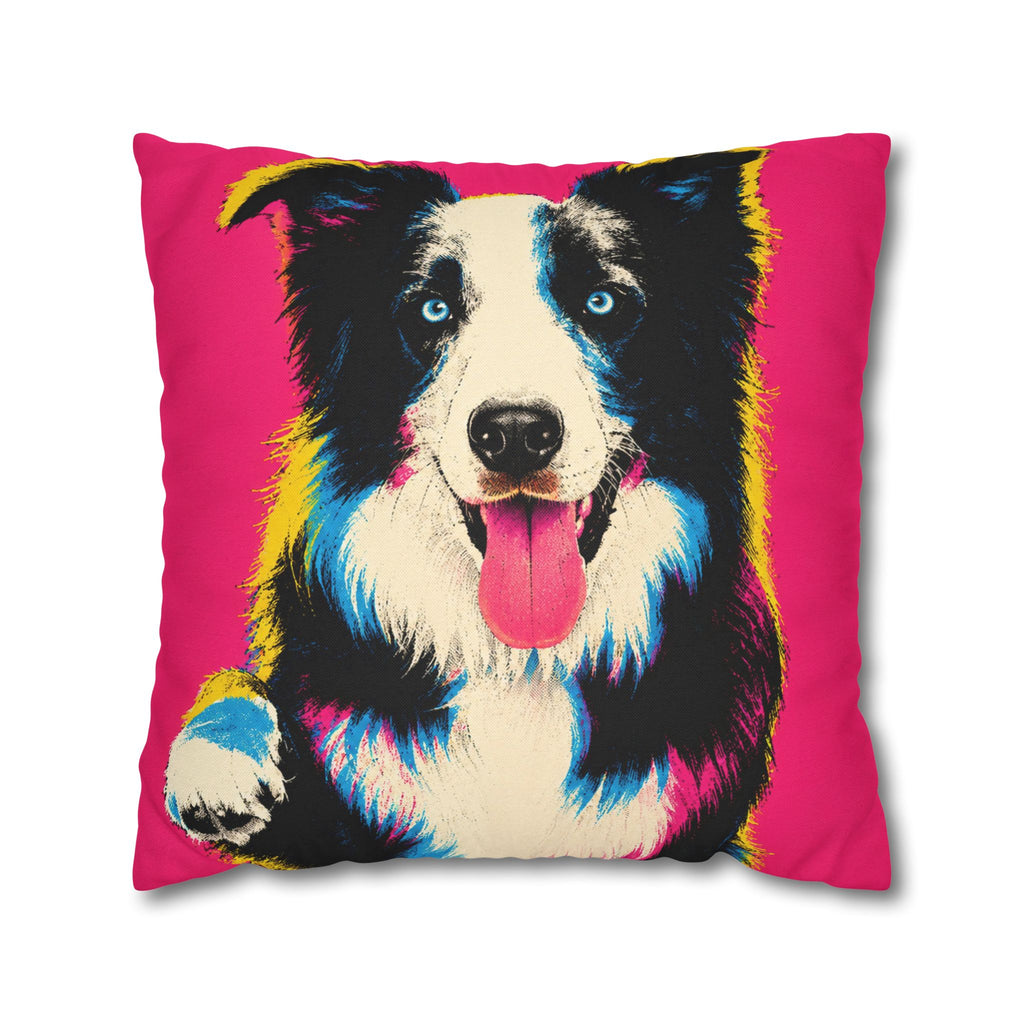 Pop Art Border Collie Pillowcase — Vibrant Pink Dog Accent Pillow