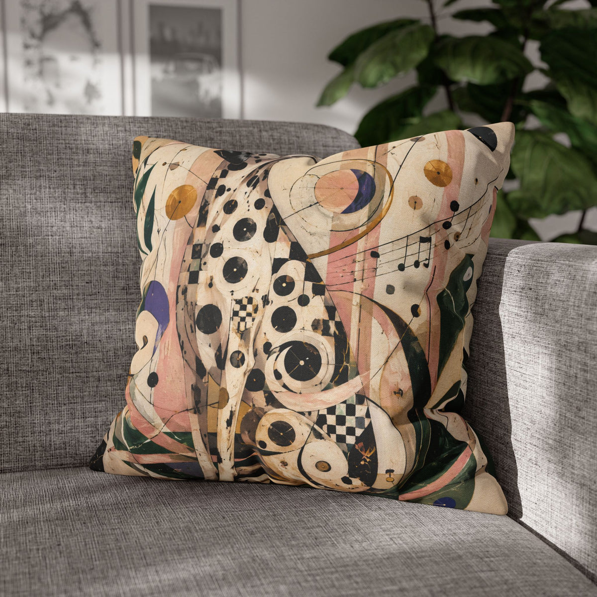 Abstract Musical Cat Decorative Pillowcase