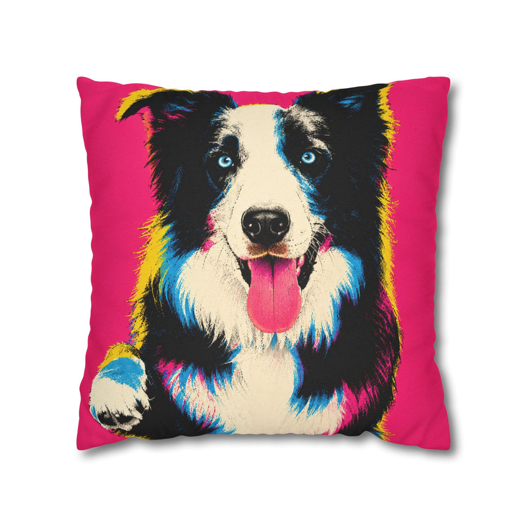 Pop Art Border Collie Pillowcase — Vibrant Pink Dog Accent Pillow