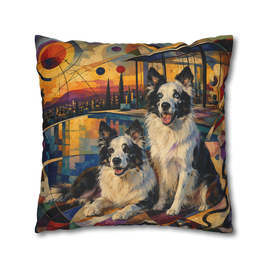 Pop Art Border Collie Pillowcase — Vibrant Pink Dog Accent Pillow