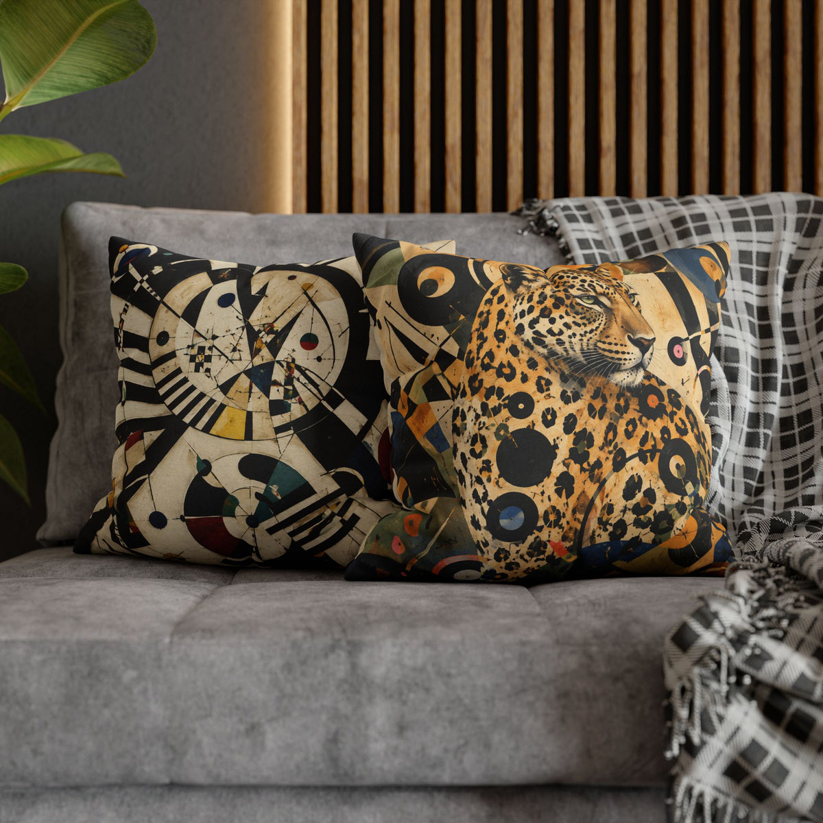 Leopard Art Decorative Pillowcase — Retro Abstract Wildlife Throw Pillow Cover
