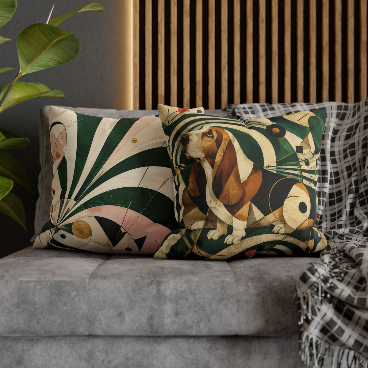 Abstract Basset Hound Decorative Pillowcase — Modern Geometric Dog Art Cushion Cover