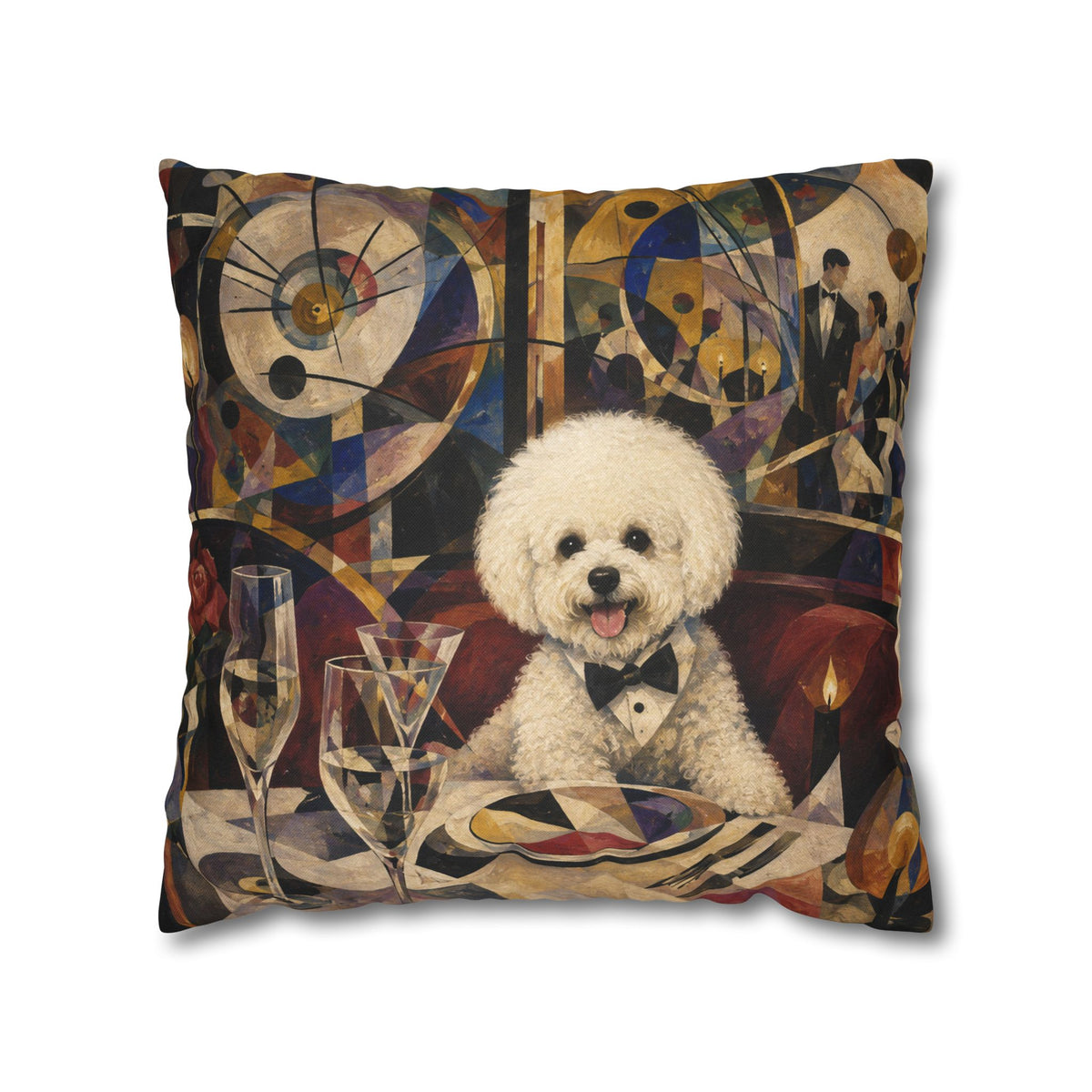 Bichon Frise Dinner Party Decorative Pillowcase