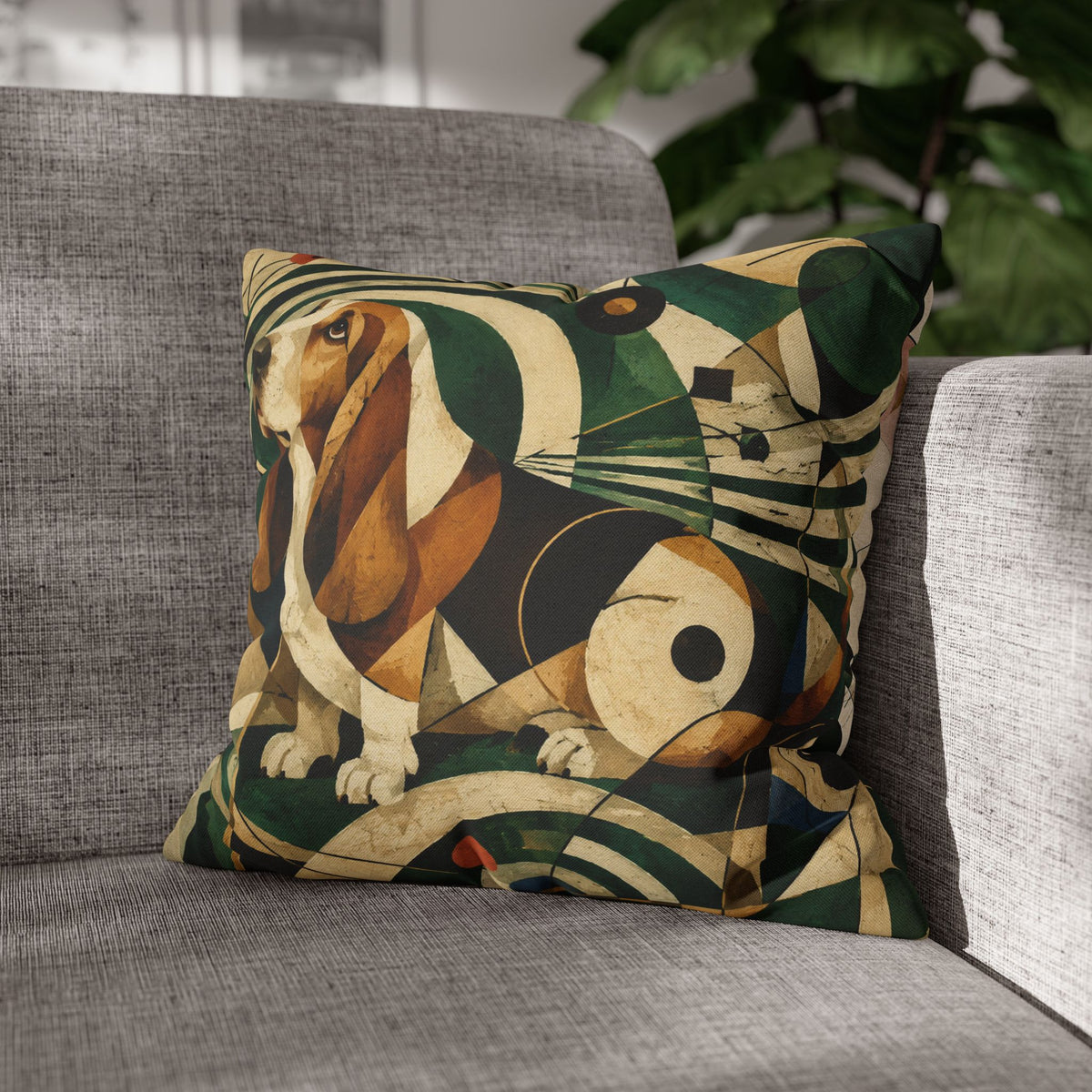 Abstract Basset Hound Decorative Pillowcase — Modern Geometric Dog Art Cushion Cover
