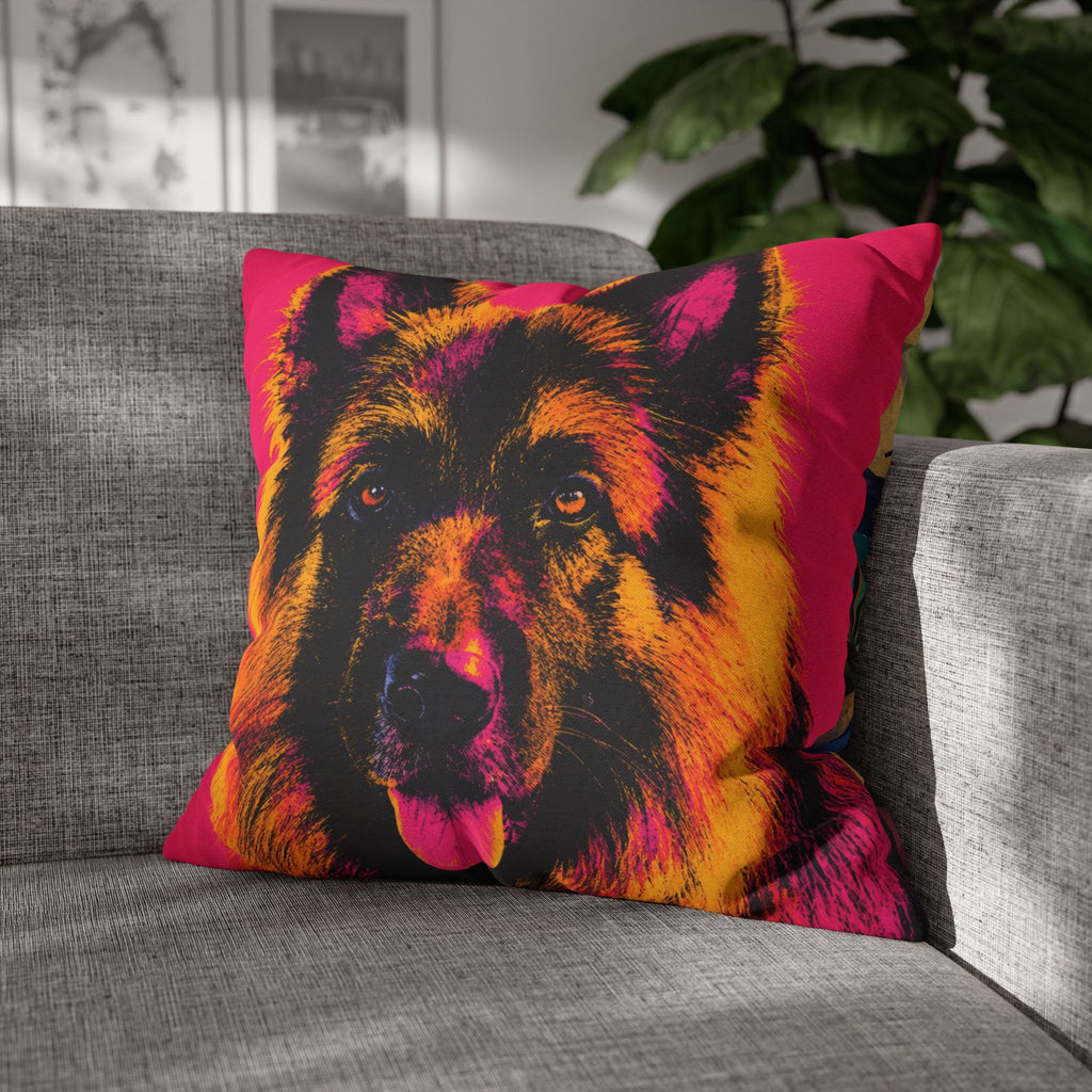 Pop Art German Shepherd Pillowcase — Vibrant Neon Dog Throw Pillow Cover
