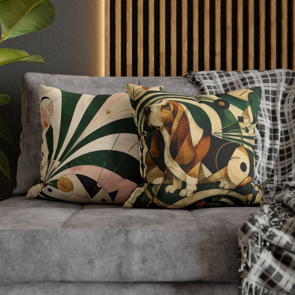 Abstract Basset Hound Decorative Pillowcase — Modern Geometric Dog Art Cushion Cover
