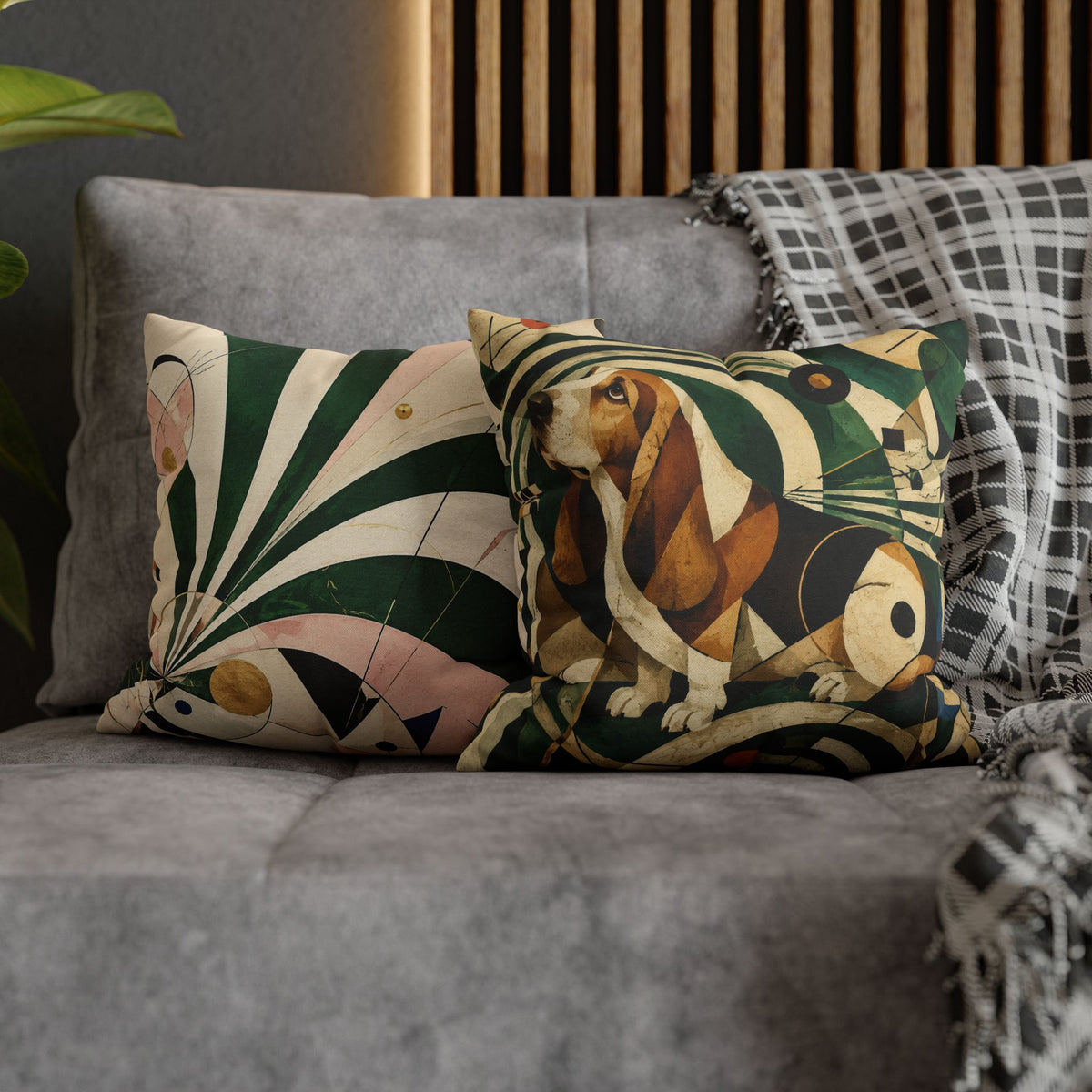 Abstract Basset Hound Decorative Pillowcase — Modern Geometric Dog Art Cushion Cover