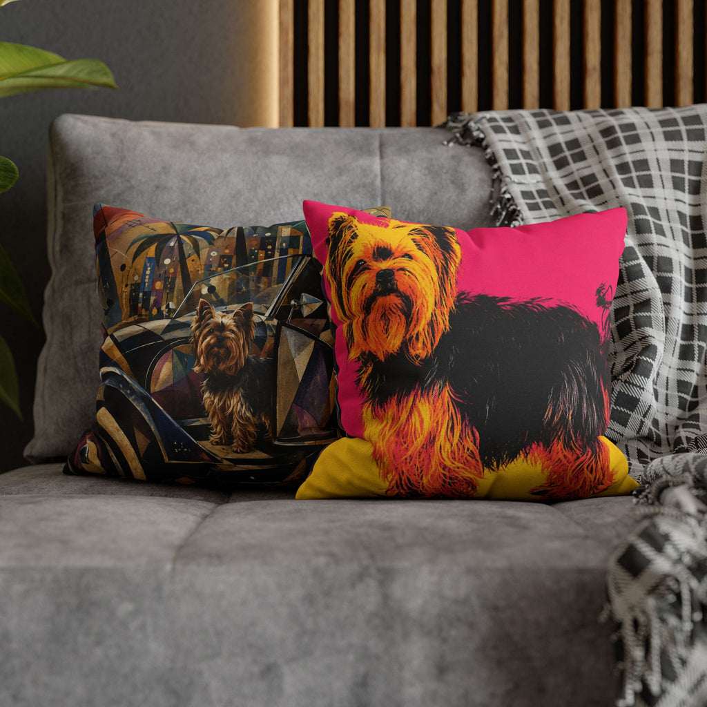 Pop Art Yorkie Throw Pillowcase — Colorful Yorkshire Terrier Accent Pillow