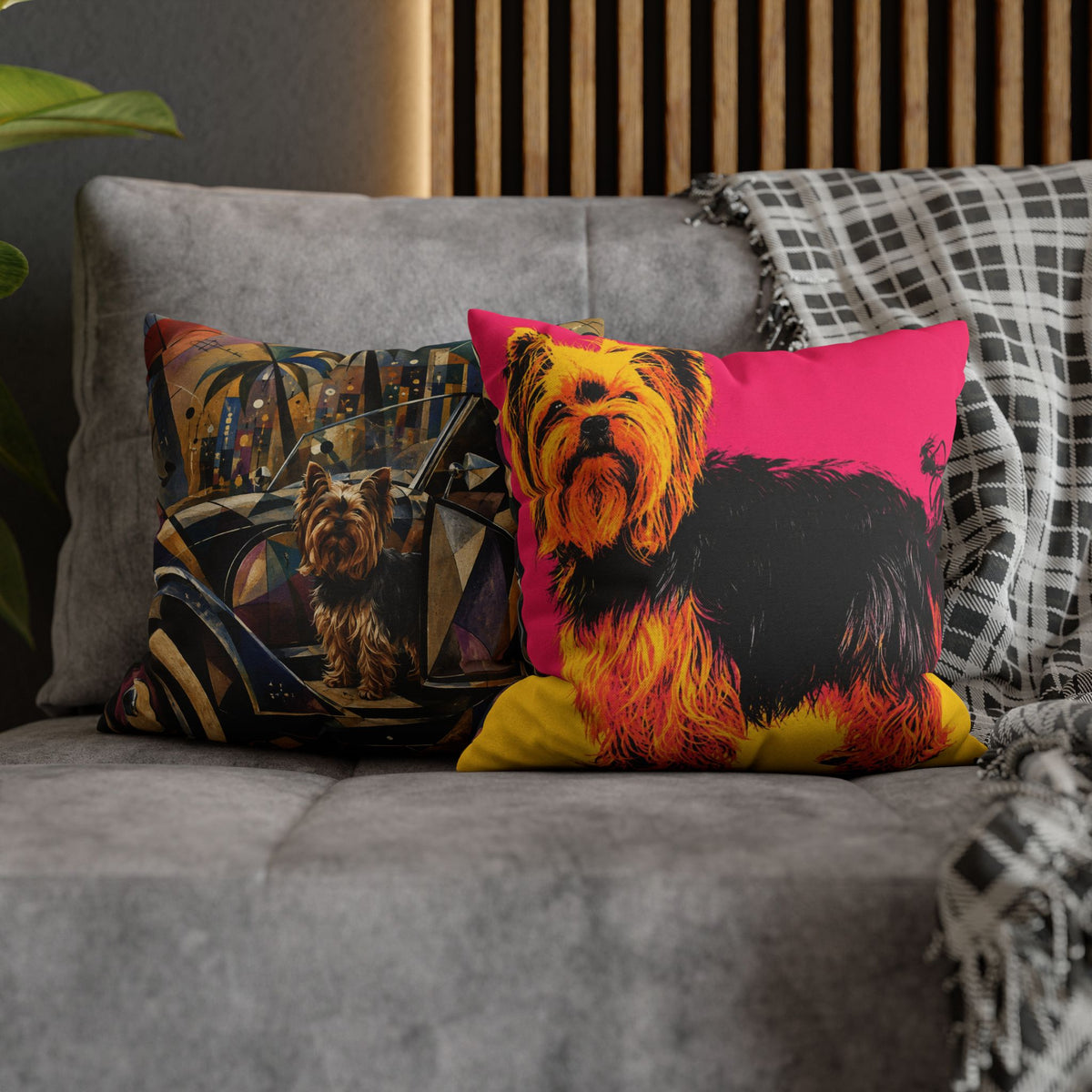 Pop Art Yorkie Throw Pillowcase — Colorful Yorkshire Terrier Accent Pillow