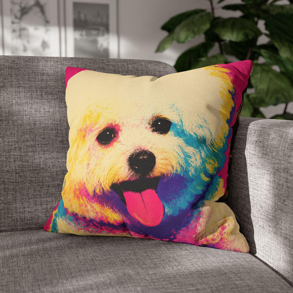 Colorful Pop Art Bichon Pillowcase - Vibrant Dog Accent Pillow