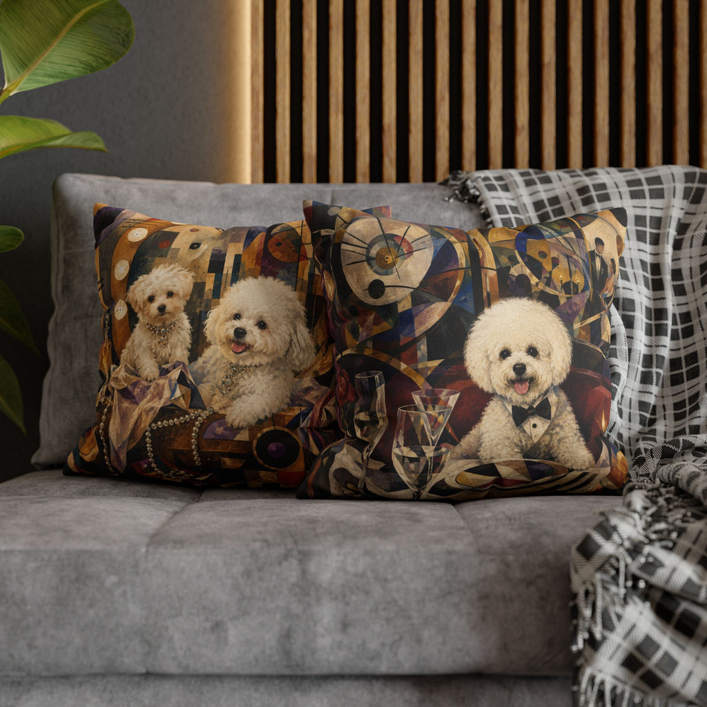 Bichon Frise Art Pillowcase - Retro Cocktail Party Decorative Throw Pillow Cover