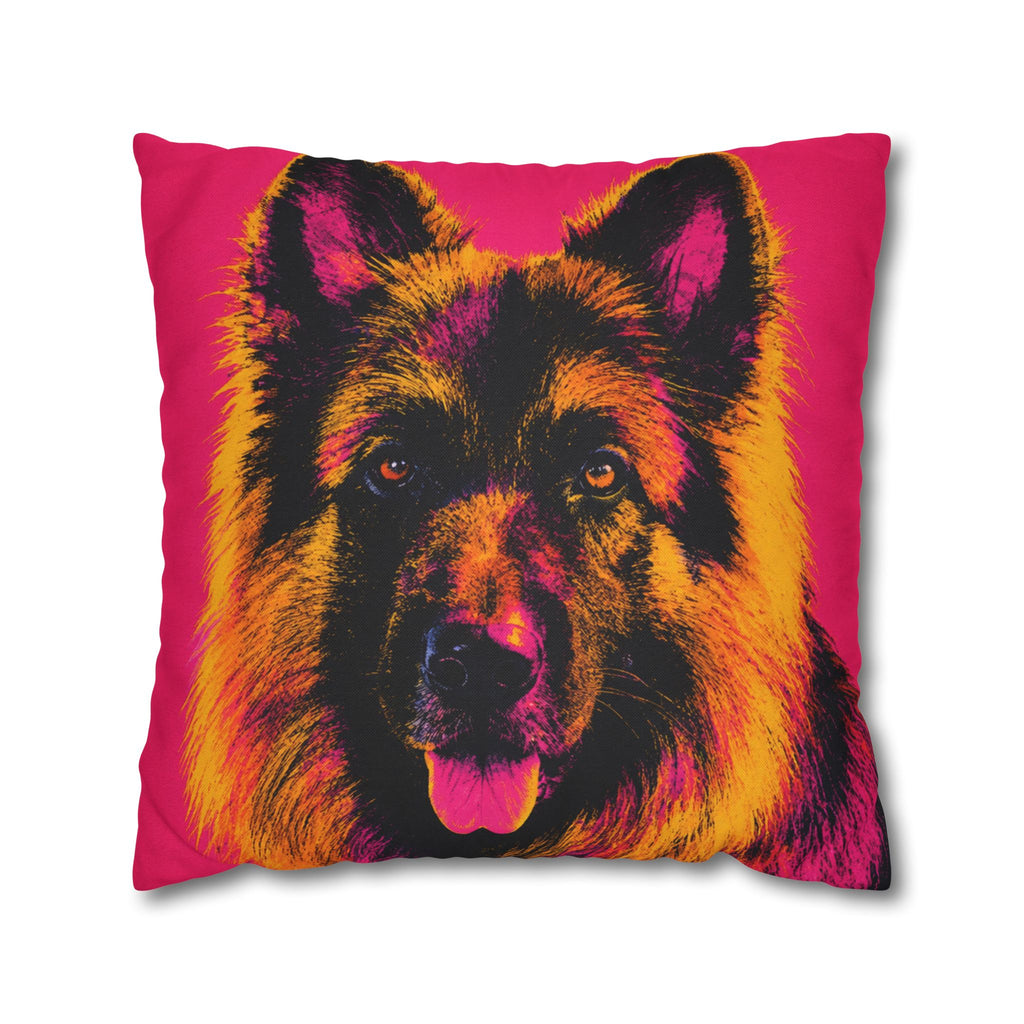 Pop Art German Shepherd Pillowcase — Vibrant Neon Dog Throw Pillow Cover