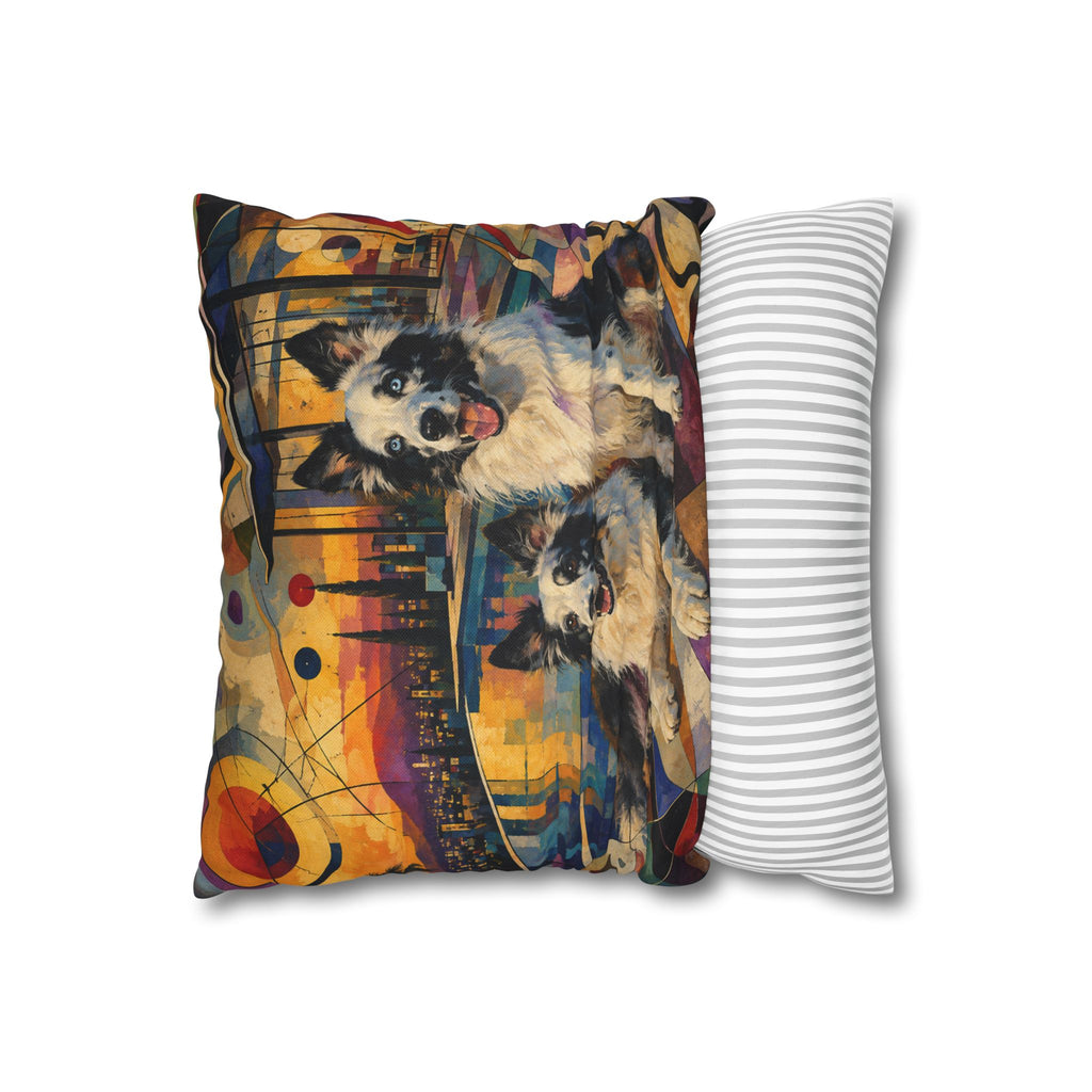 Pop Art Border Collie Pillowcase — Vibrant Pink Dog Accent Pillow