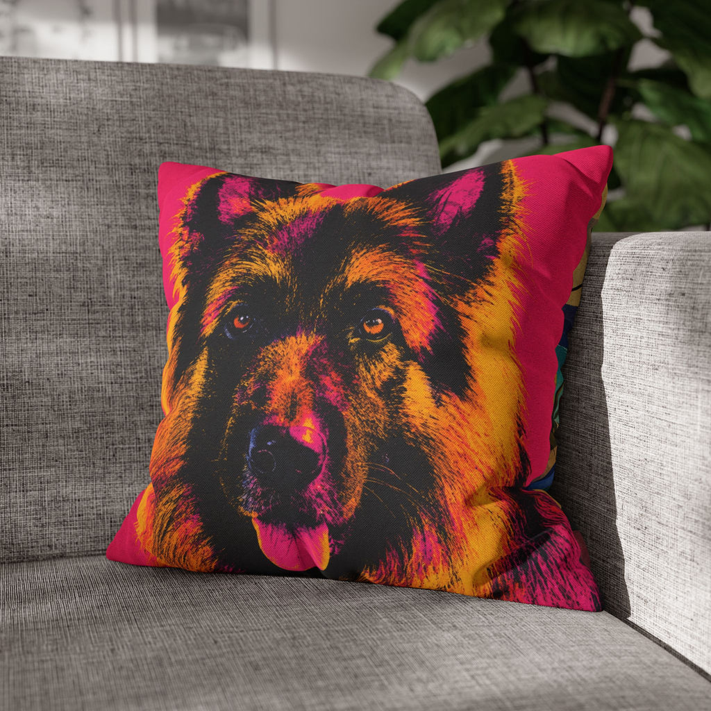 Pop Art German Shepherd Pillowcase — Vibrant Neon Dog Throw Pillow Cover