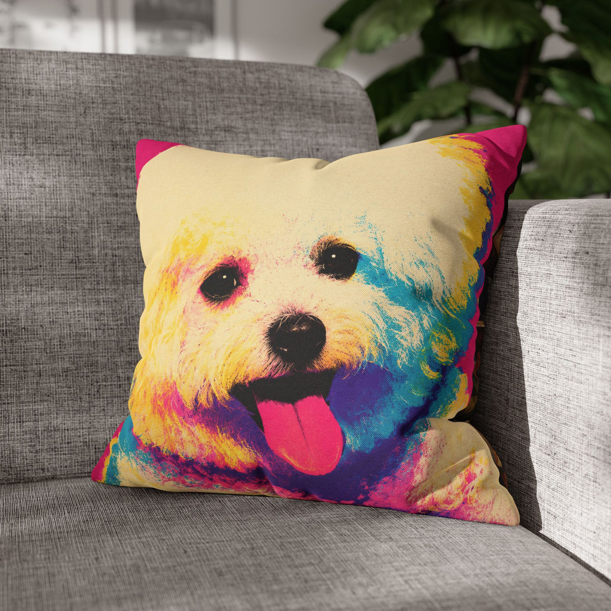 Colorful Pop Art Bichon Pillowcase - Vibrant Dog Accent Pillow