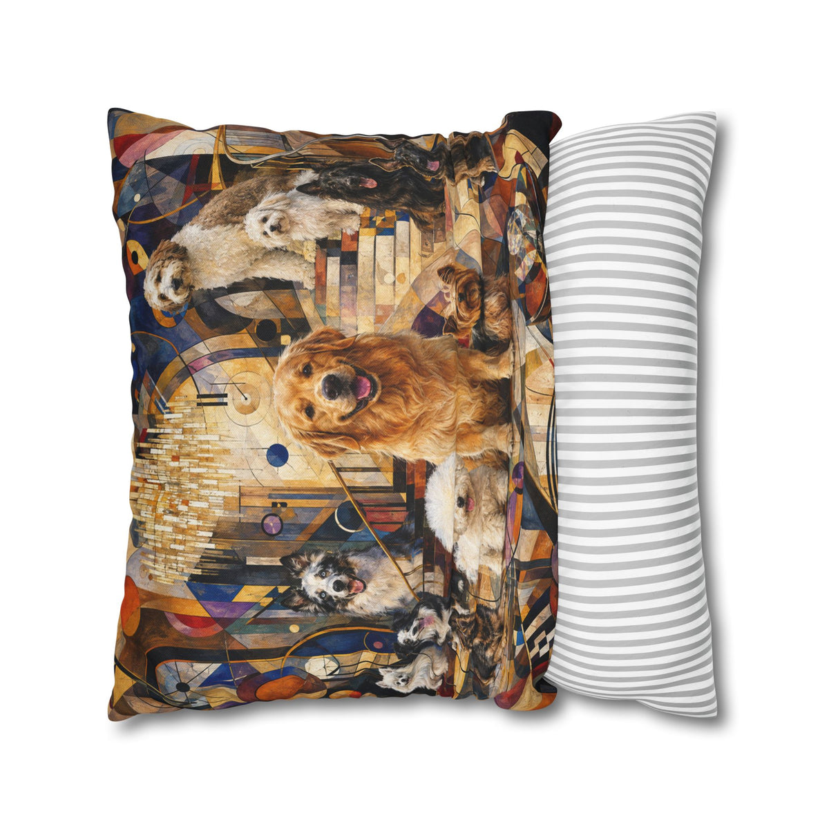 Decorative Pillowcase — Playful Bichon Frise Dogs on Colorful Abstract Background