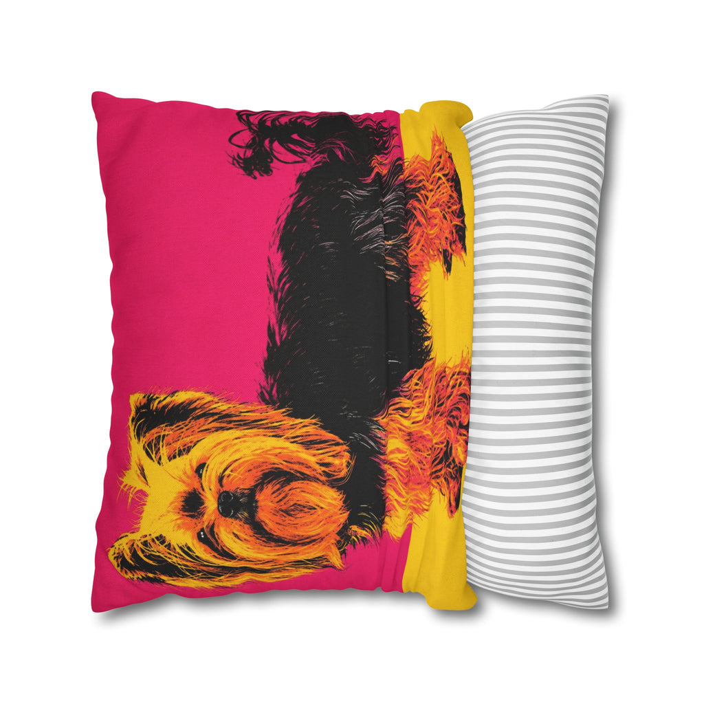 Pop Art Yorkie Throw Pillowcase — Colorful Yorkshire Terrier Accent Pillow