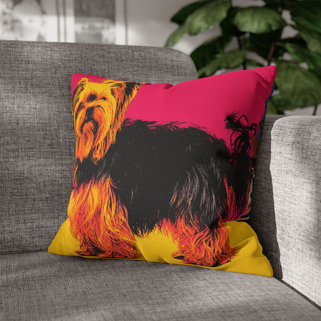 Pop Art Yorkie Throw Pillowcase — Colorful Yorkshire Terrier Accent Pillow
