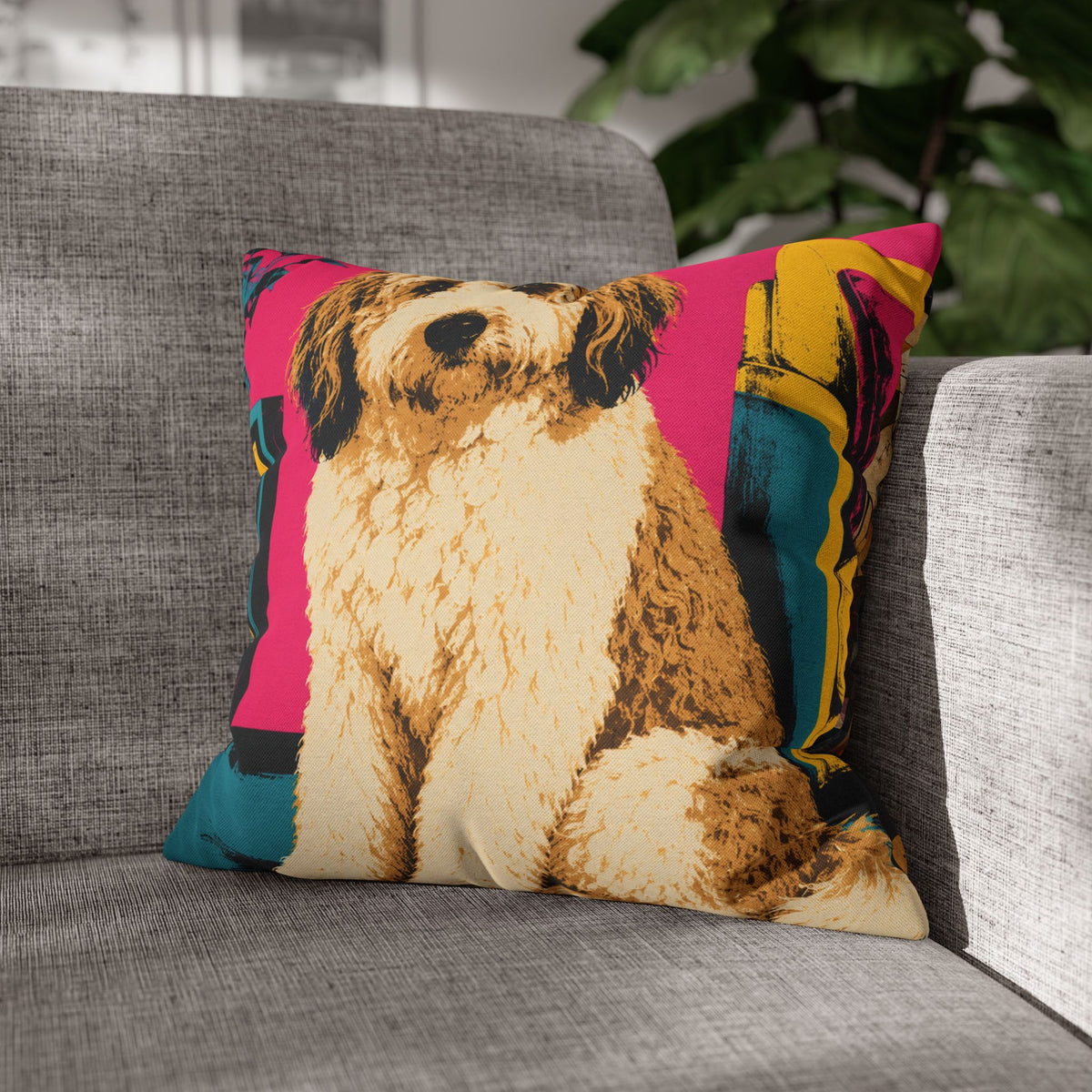 Pop Art Dog Pillowcase - Colorful Doodle Dog Decorative Throw Pillow Cover