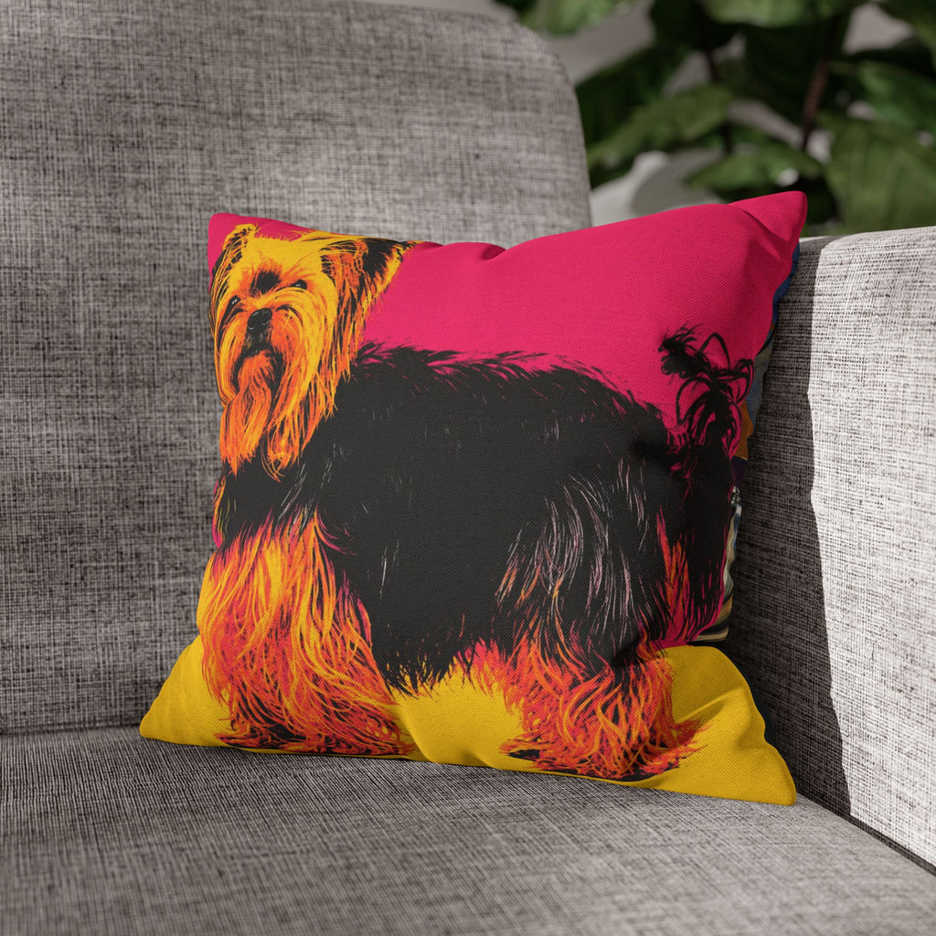 Pop Art Yorkie Throw Pillowcase — Colorful Yorkshire Terrier Accent Pillow