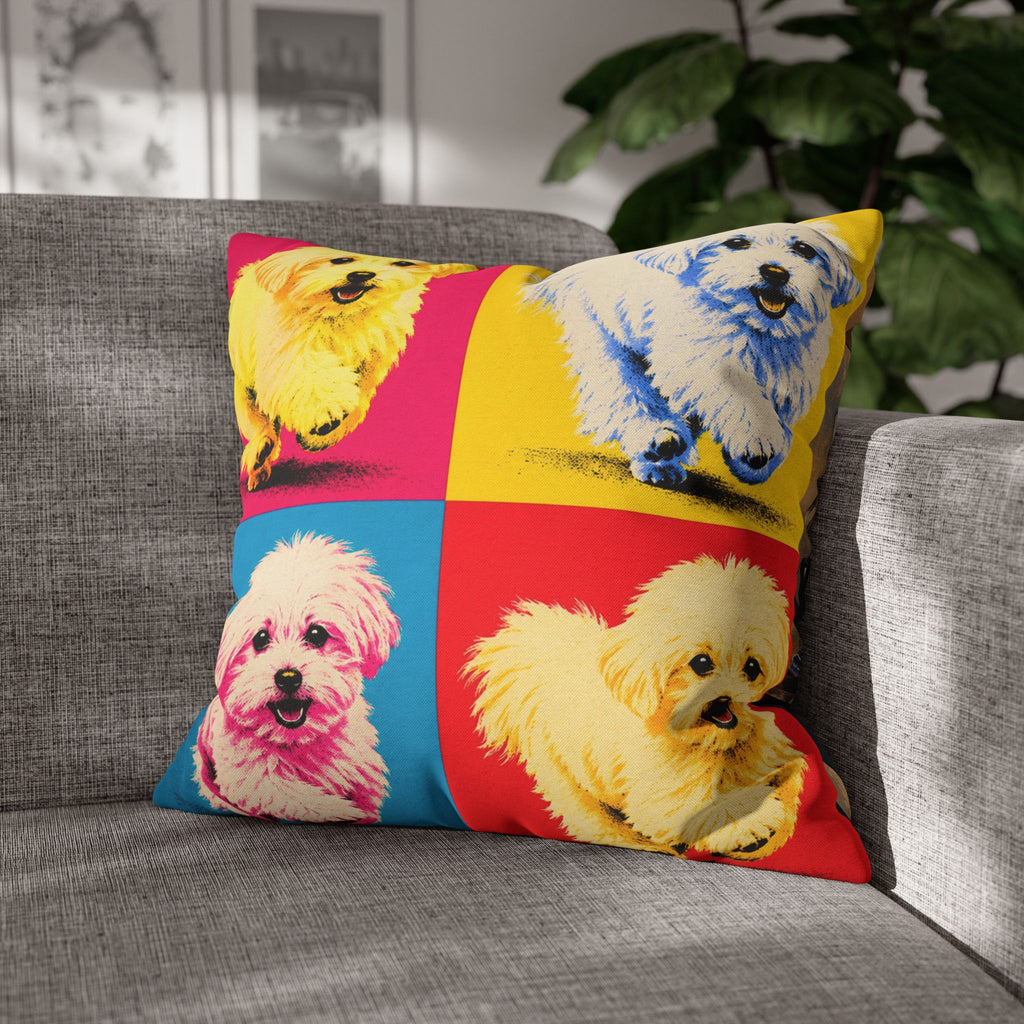 Pop Art Maltese Dog Pillow — Colorful Square Throw Pillowcase