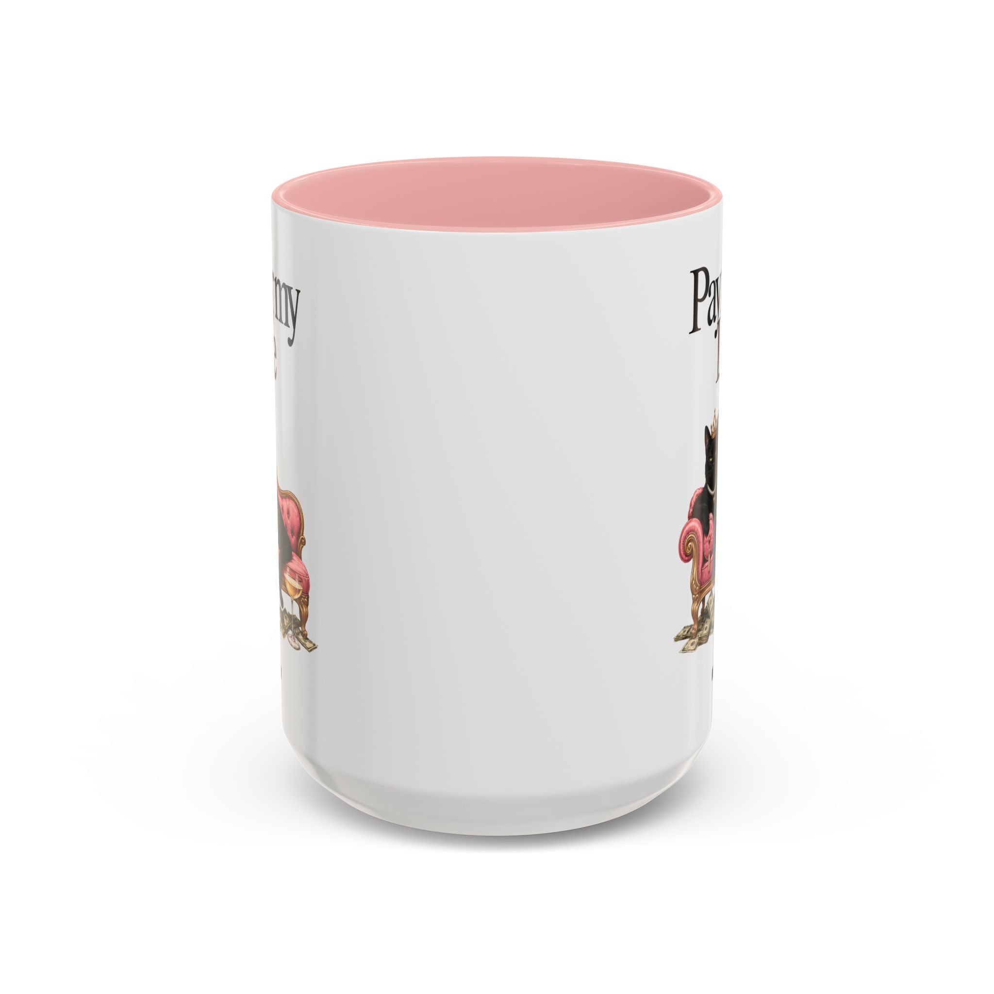 Coffee Mug — "Pay For My Life" Black Cat on Pink Couch Accent Mug