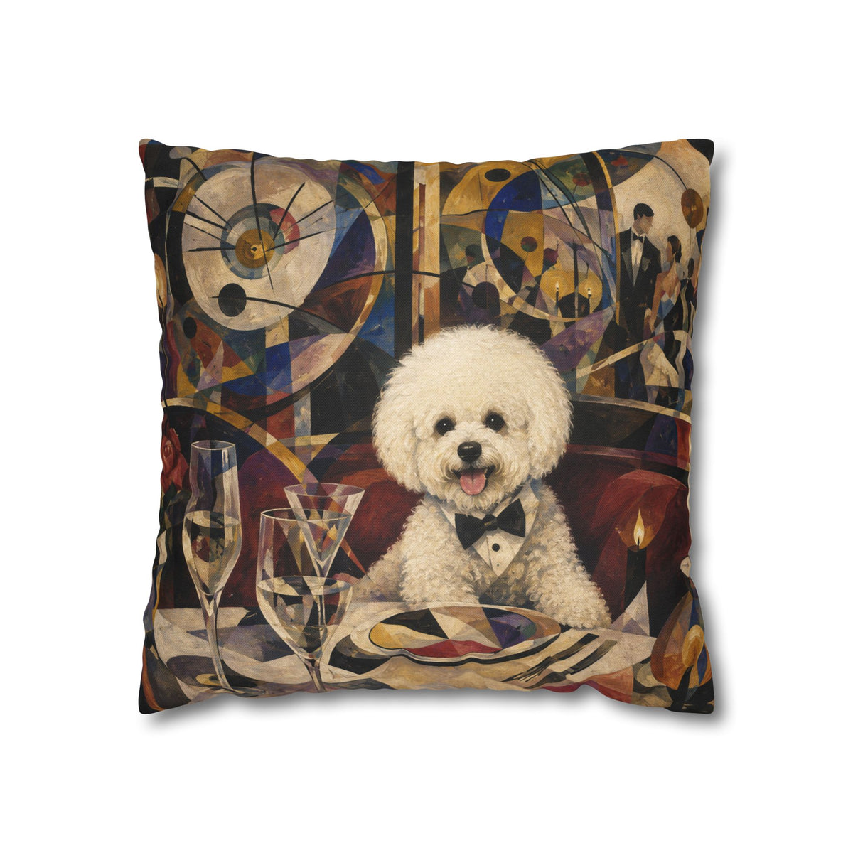 Bichon Frise Dinner Party Decorative Pillowcase