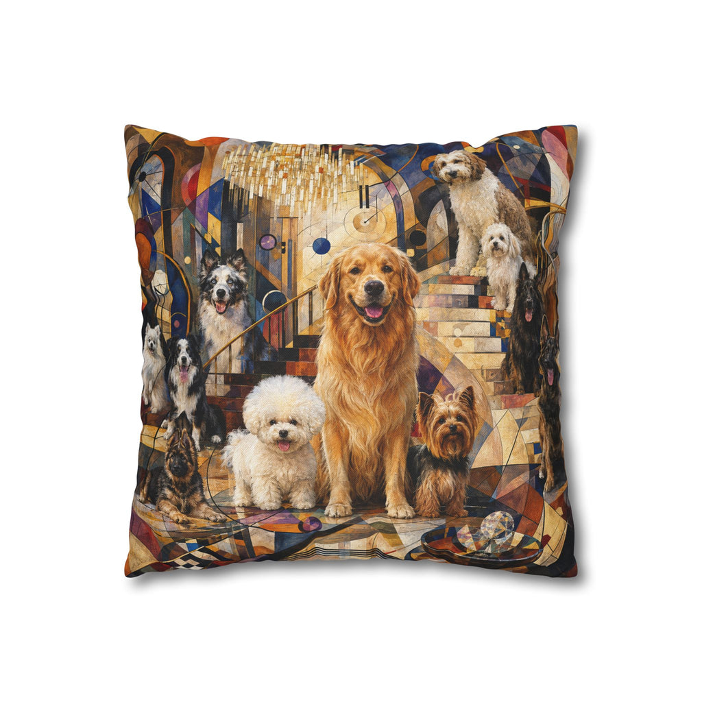Decorative Pillowcase — Playful Bichon Frise Dogs on Colorful Abstract Background