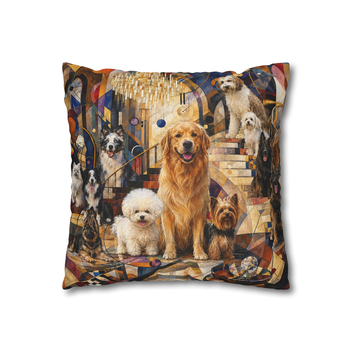 Decorative Pillowcase — Playful Bichon Frise Dogs on Colorful Abstract Background