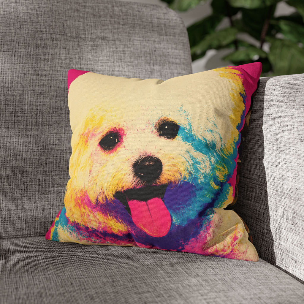 Colorful Pop Art Bichon Pillowcase - Vibrant Dog Accent Pillow