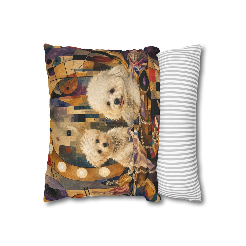 Decorative Pillowcase — Playful Bichon Frise Dogs on Colorful Abstract Background