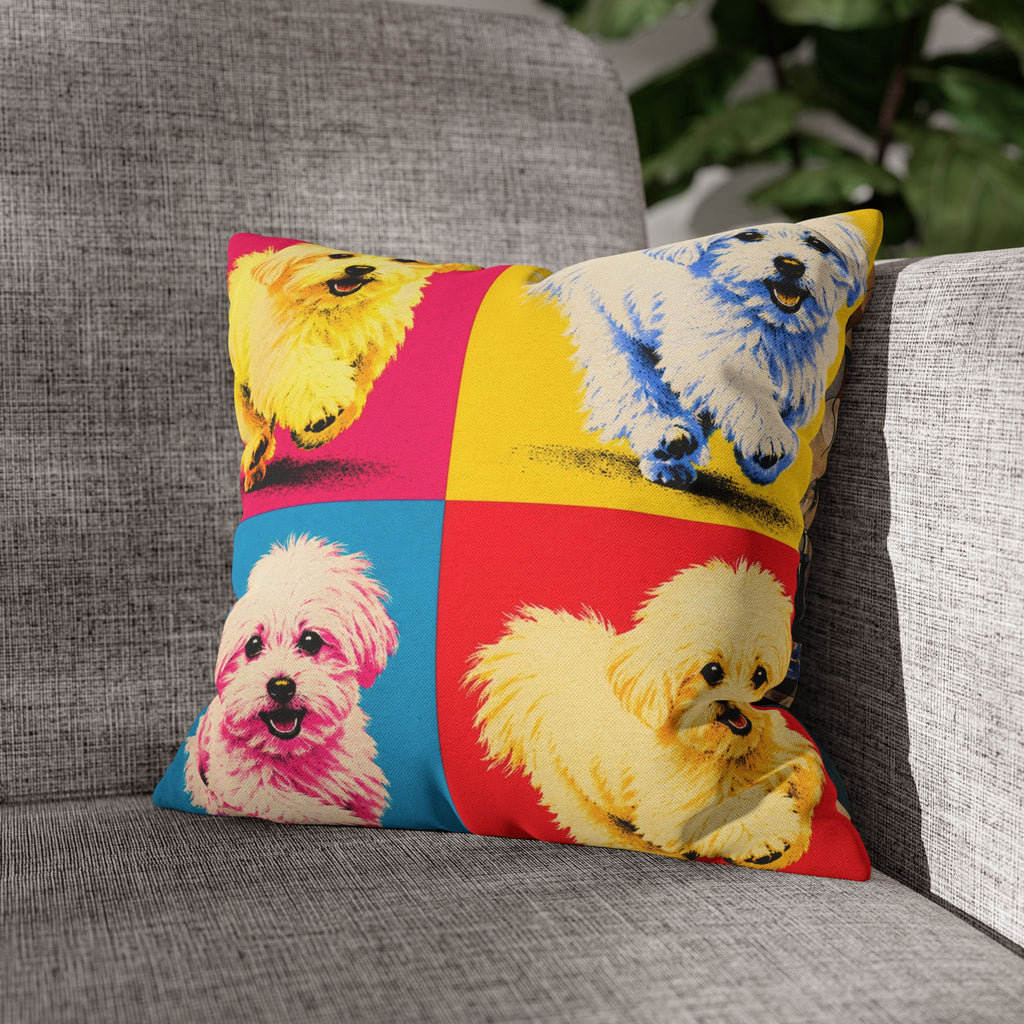 Pop Art Maltese Dog Pillow — Colorful Square Throw Pillowcase