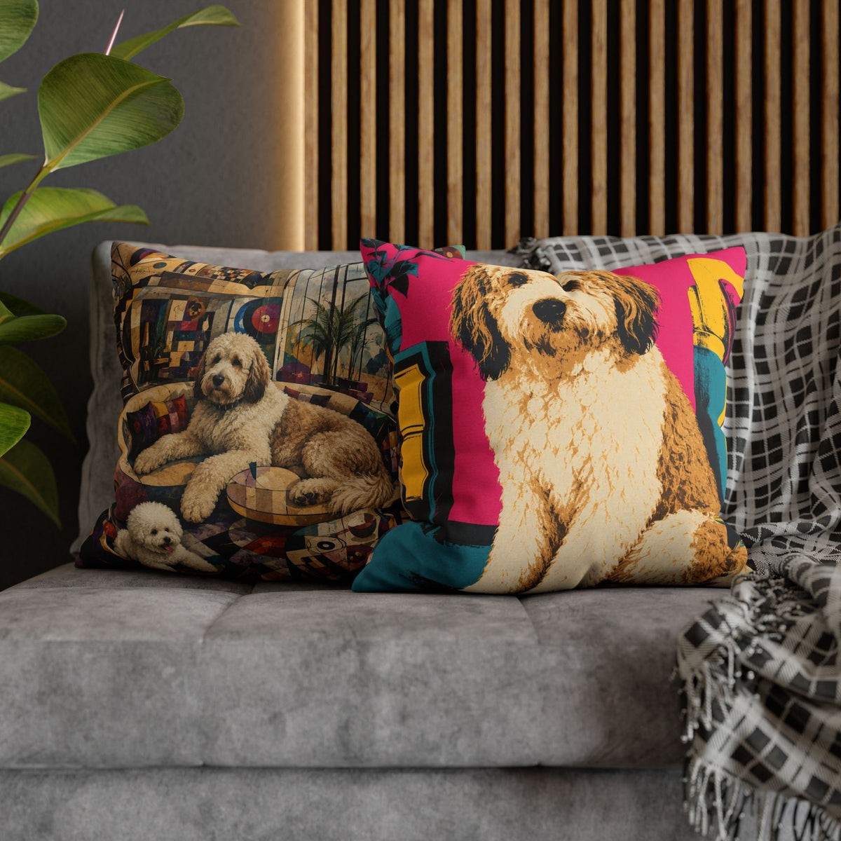 Pop Art Dog Pillowcase - Colorful Doodle Dog Decorative Throw Pillow Cover