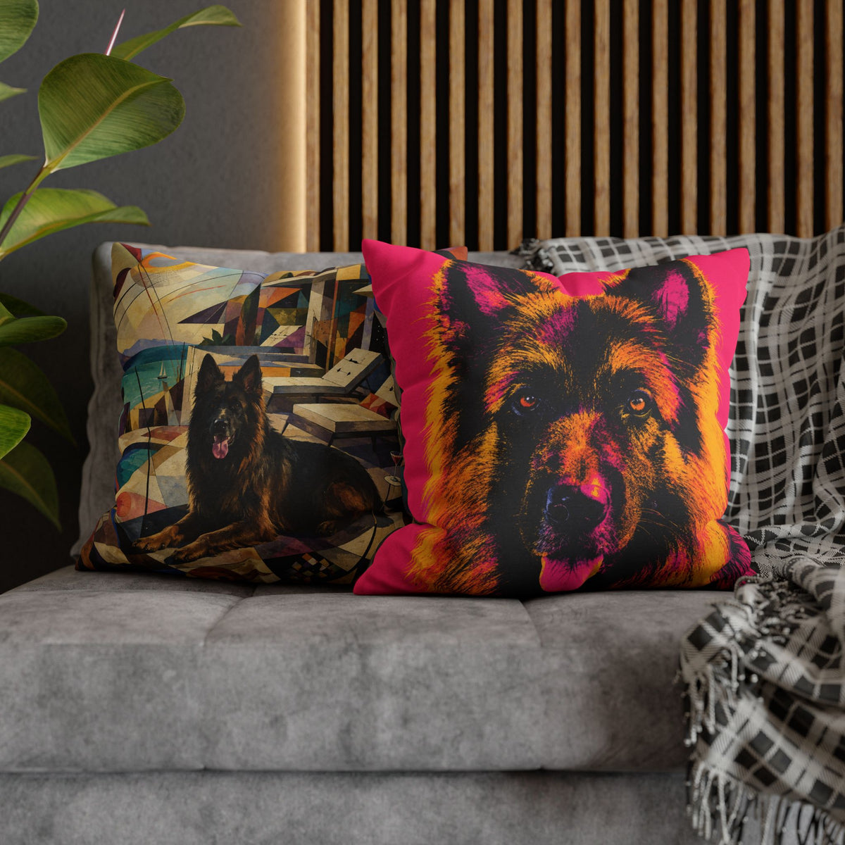 Pop Art German Shepherd Pillowcase — Vibrant Neon Dog Throw Pillow Cover
