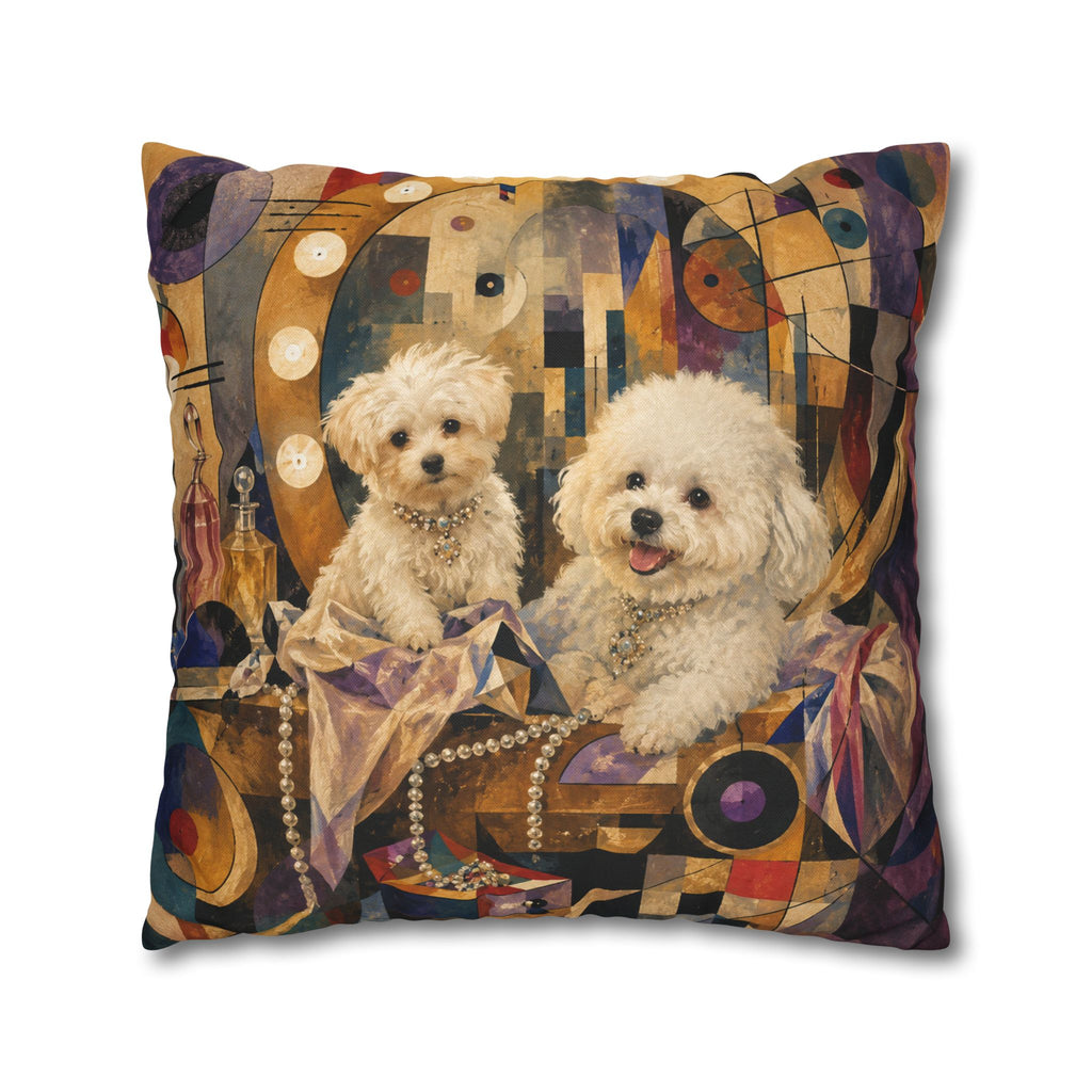 Bichon Frise Art Pillowcase - Retro Cocktail Party Decorative Throw Pillow Cover