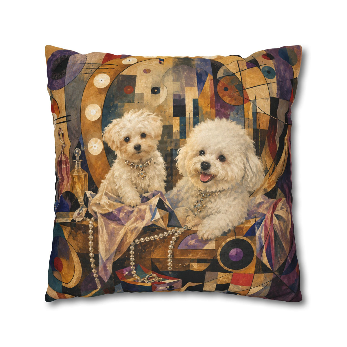 Bichon Frise Art Pillowcase - Retro Cocktail Party Decorative Throw Pillow Cover