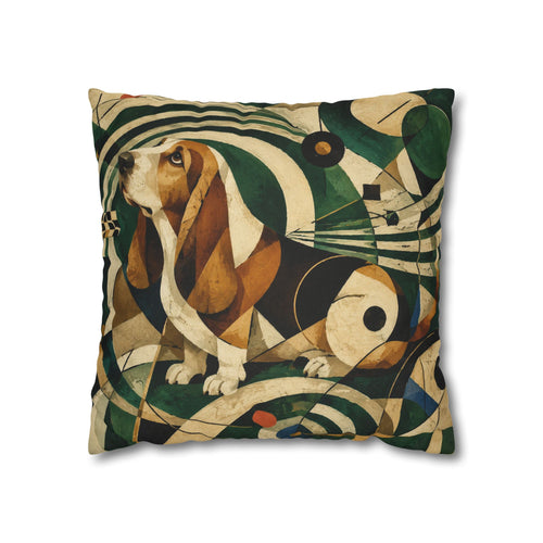 Abstract Basset Hound Decorative Pillowcase — Modern Geometric Dog Art Cushion Cover