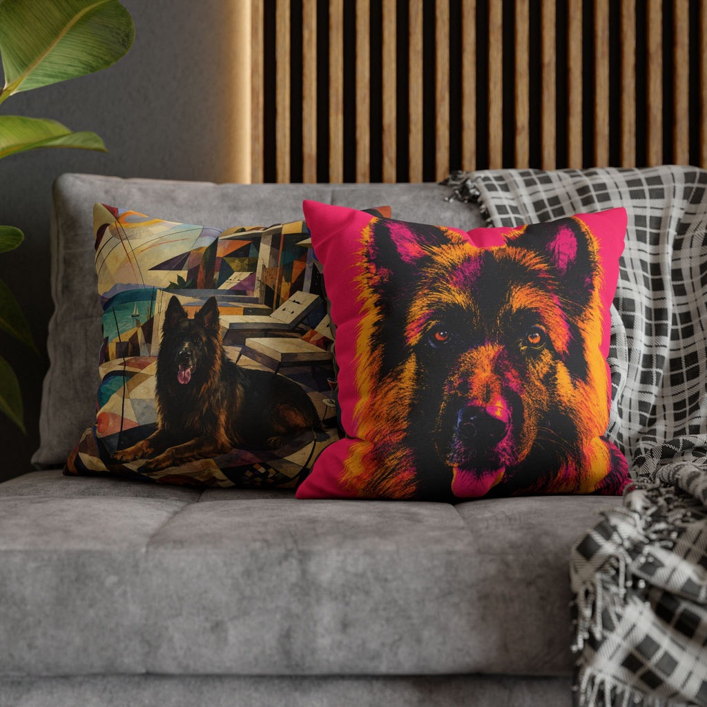 Pop Art German Shepherd Pillowcase — Vibrant Neon Dog Throw Pillow Cover