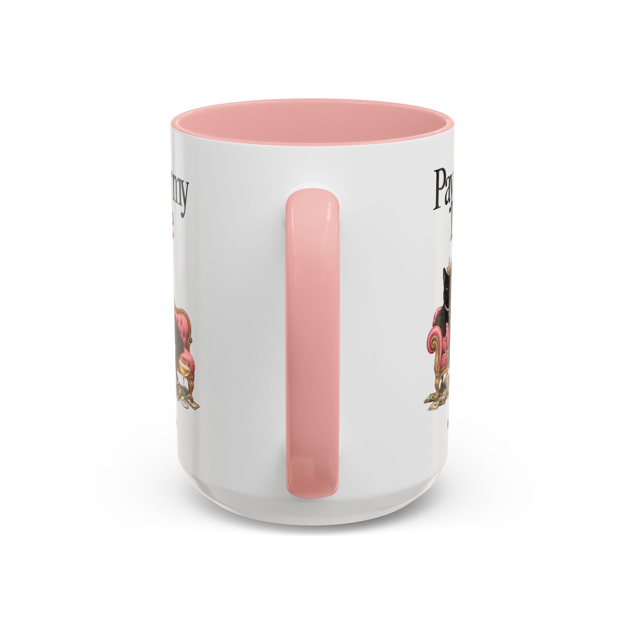 Coffee Mug — "Pay For My Life" Black Cat on Pink Couch Accent Mug