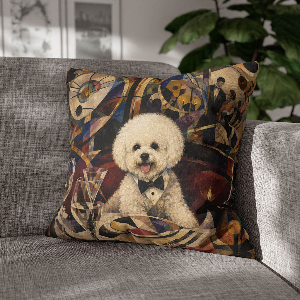 Bichon Frise Art Pillowcase - Retro Cocktail Party Decorative Throw Pillow Cover