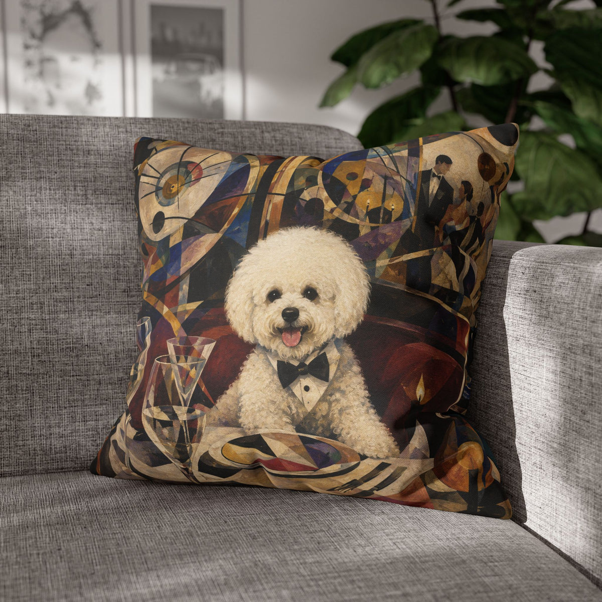 Bichon Frise Art Pillowcase - Retro Cocktail Party Decorative Throw Pillow Cover