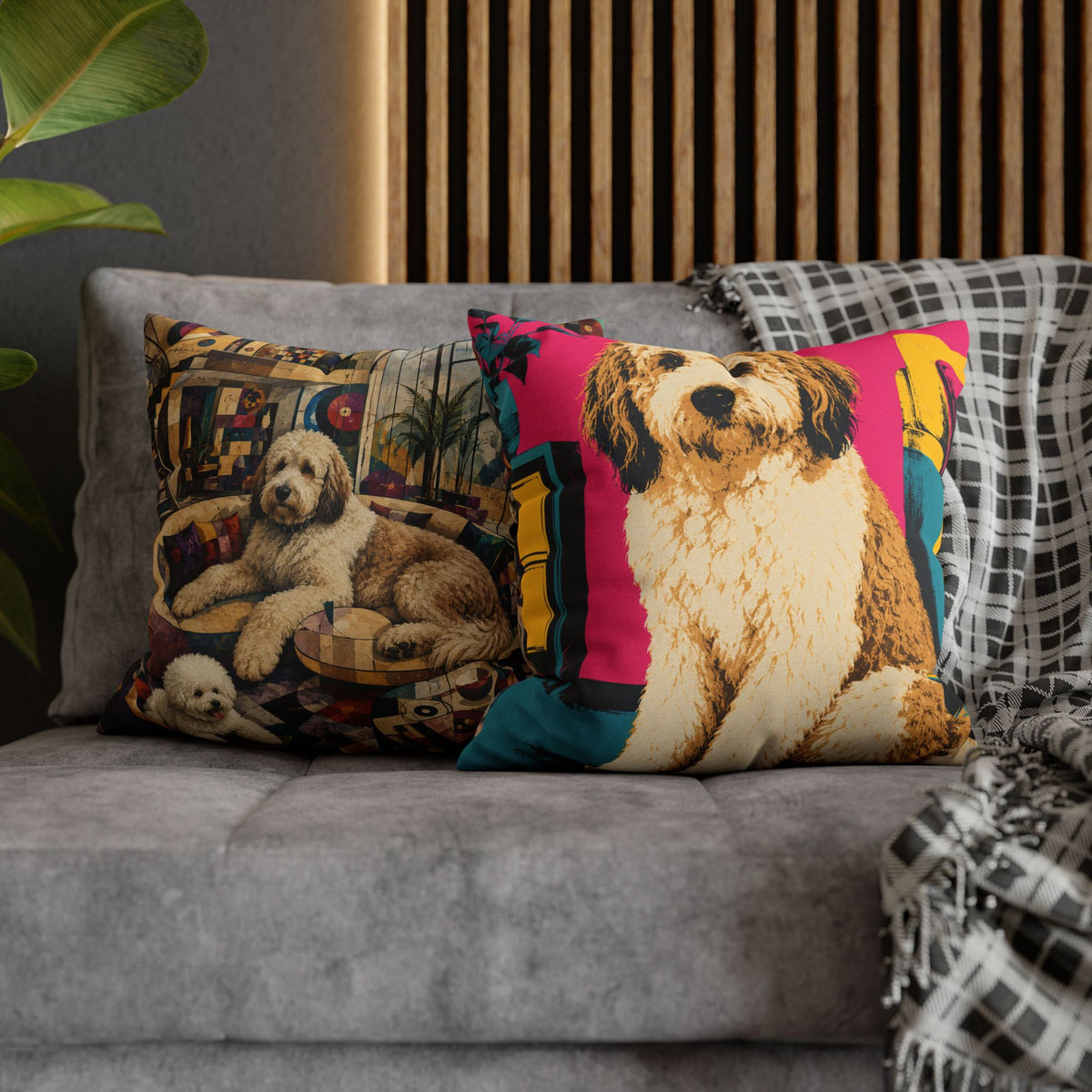 Pop Art Dog Pillowcase - Colorful Doodle Dog Decorative Throw Pillow Cover
