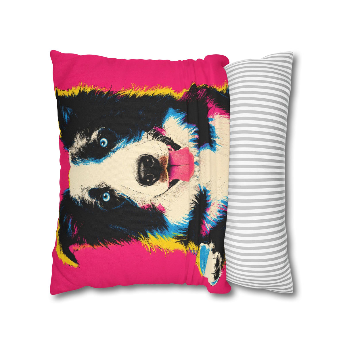 Pop Art Border Collie Pillowcase — Vibrant Pink Dog Accent Pillow