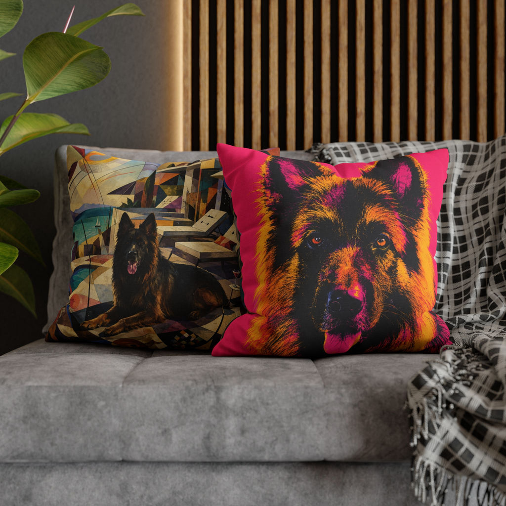Pop Art German Shepherd Pillowcase — Vibrant Neon Dog Throw Pillow Cover