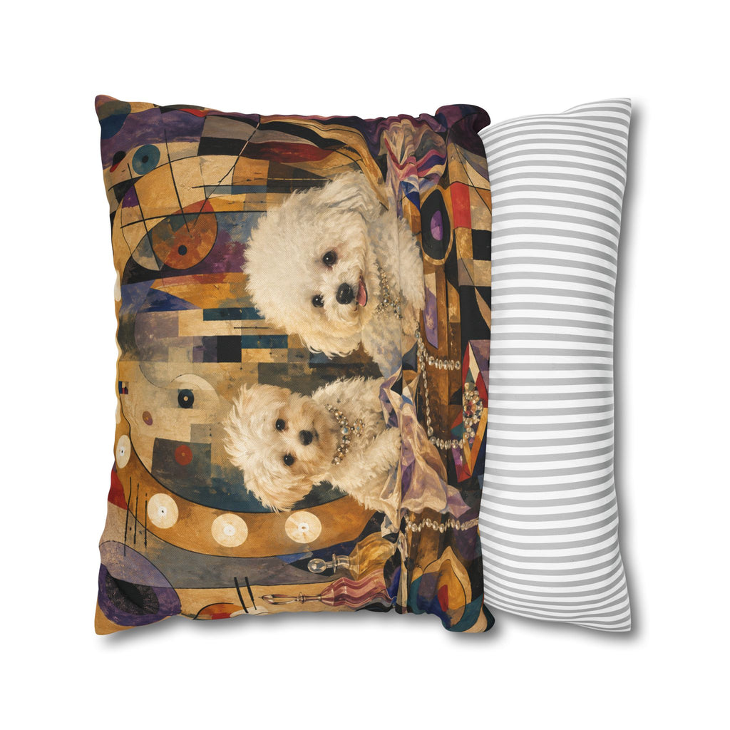 Decorative Pillowcase — Playful Bichon Frise Dogs on Colorful Abstract Background