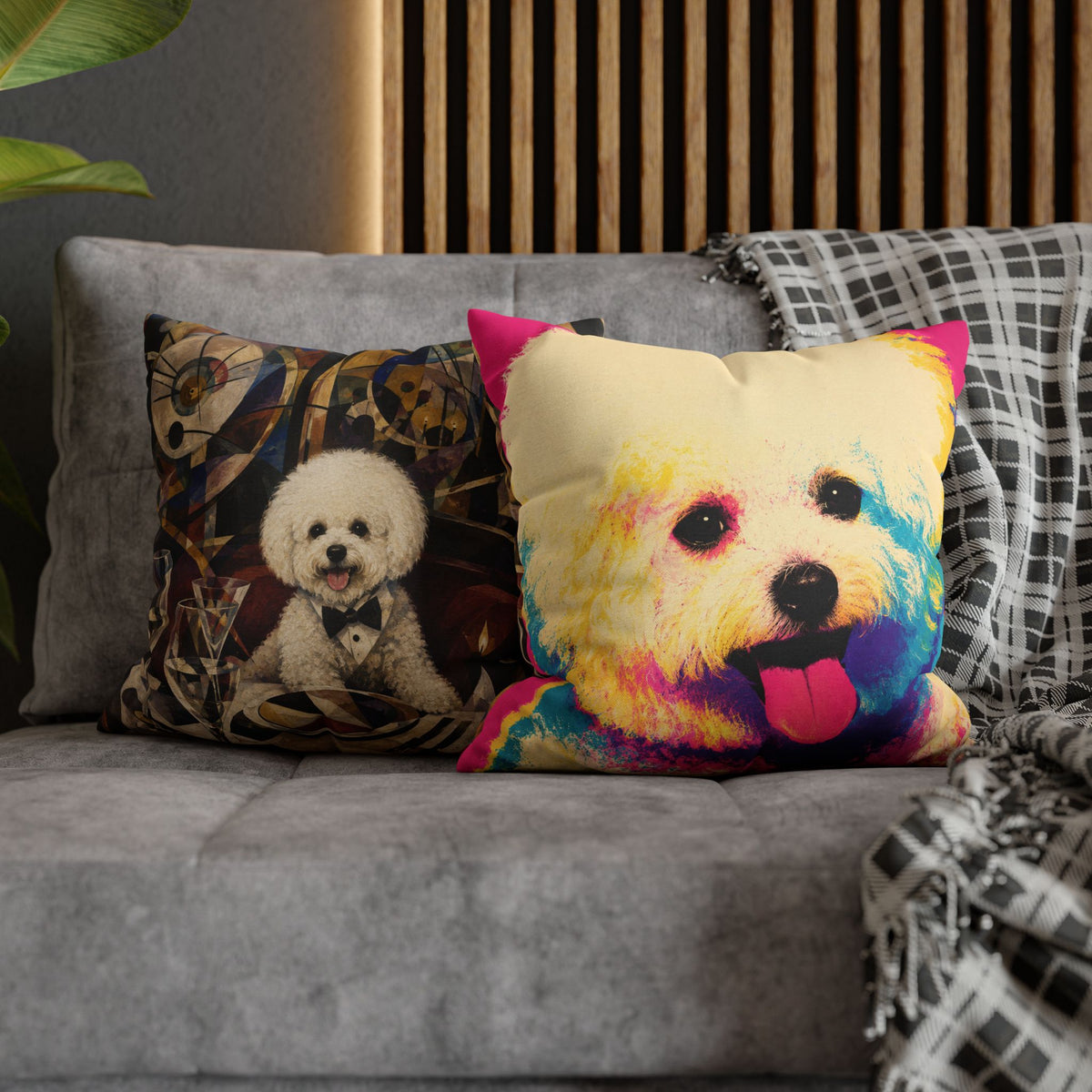 Colorful Pop Art Bichon Pillowcase - Vibrant Dog Accent Pillow