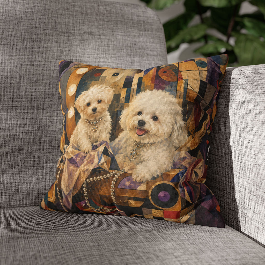 Decorative Pillowcase — Playful Bichon Frise Dogs on Colorful Abstract Background