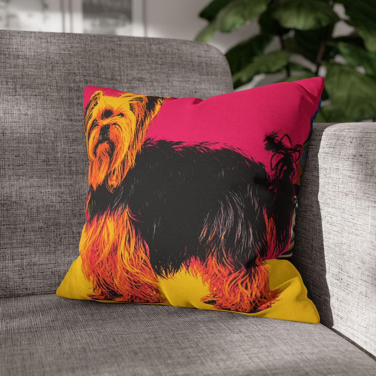 Pop Art Yorkie Throw Pillowcase — Colorful Yorkshire Terrier Accent Pillow